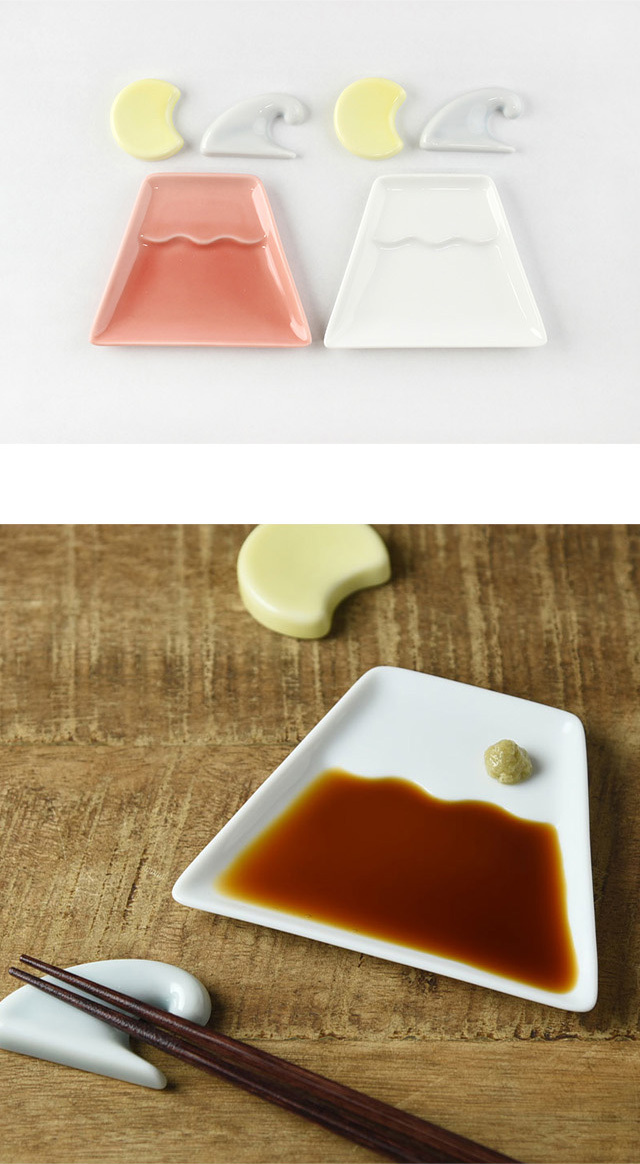 富士山と月と波 小皿＆箸置きセット(豆皿 セット おしゃれ かわいい 和