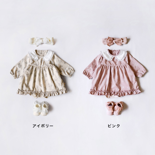 mocmof（モクモフ） おめかし花柄ロンパース＆ヘアバンド＆ソックス