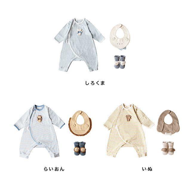 mocmof（モクモフ） アニマルロンパース＆スタイ＆ベビーソックス