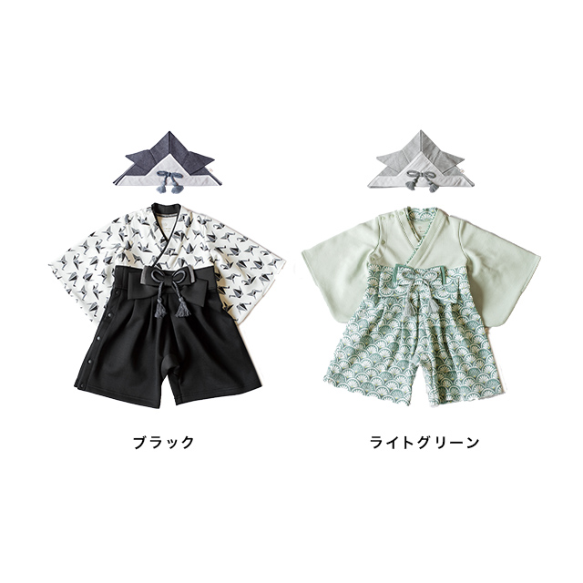 mocmof 袴 ロンパース＆ベビー兜セット(袴ロンパース 男 80 70