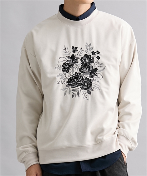 ニッセン（nissen） スウェットトレーナー 長袖 フラワー刺繍 フェイク