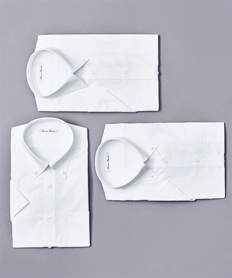 ワイシャツ 半袖 ボタンダウン 白 抗菌防臭 形態安定 3枚セット 標準シルエット メンズ S-8L ワイシャツ3枚組 セット お買い得 大きいサイズ ニッセン｜faz-store｜02