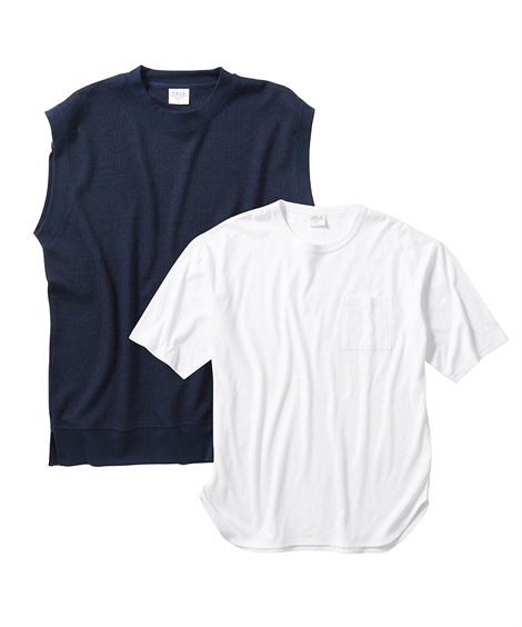 セットでお買い得 メンズ春夏物トップス２点セット ニットベスト 裾ラウンド5分袖ｔシャツ メンズ M 10l 大きいサイズ メンズ コーデいらず Zzy4c21b0130 Style Gear By ニッセン 通販 Yahoo ショッピング