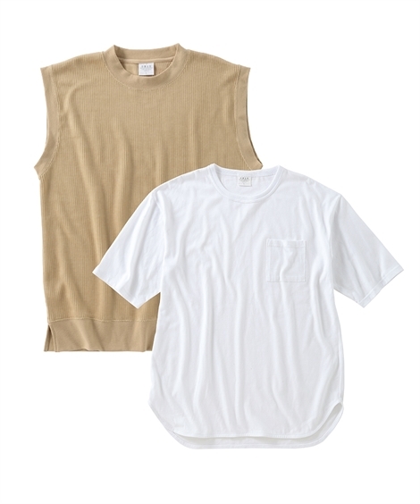 セットでお買い得 メンズ春夏物トップス２点セット ニットベスト 裾ラウンド5分袖ｔシャツ メンズ M 10l 大きいサイズ メンズ コーデいらず Zzy4c21b0130 Style Gear By ニッセン 通販 Yahoo ショッピング