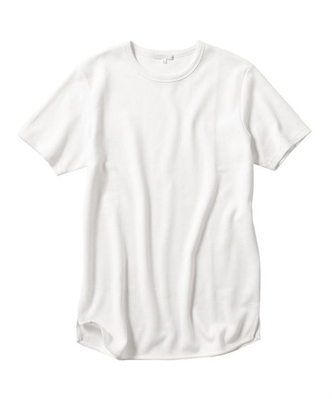 トップス Tシャツ 半袖  ロング丈 ワッフル 肌離れのよいTシャツ 3L〜お腹ゆったり セルフフィ...