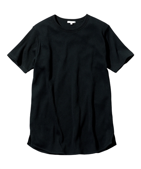 Tシャツ 半袖  ロング丈 ワッフル 肌離れのよいTシャツ 3L〜お腹ゆったり セルフフィット M-...