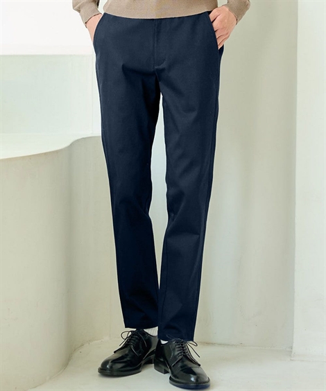 LARDINI ウエストゴム入り スラックスパンツ ネイビー メンズ 46サイズ ズボン メンズ ストレッチ ゆったり ウエストゴム パンツ