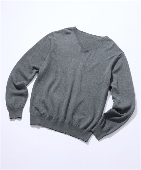 トップス セーター メンズ M-10Lサイズ 洗える 綿100％ Vネック セーター (12ゲージ)...