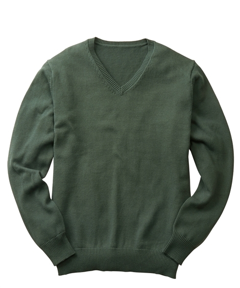 セーター メンズ M-10Lサイズ 洗える綿１００％Vネックセーター(７ゲージ) 大きいサイズ ニッ...