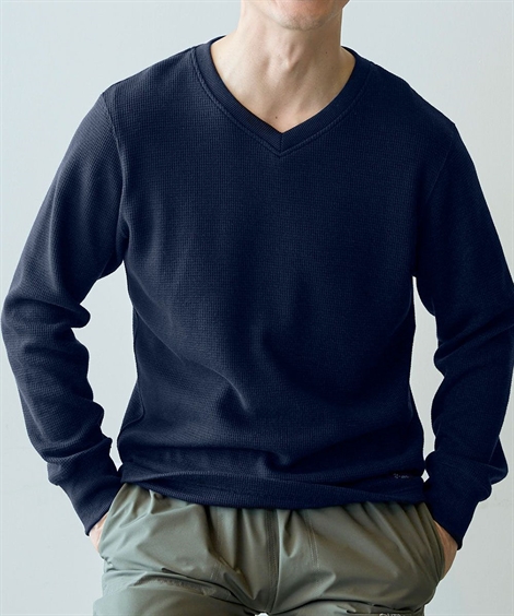 ニッセン（nissen） Tシャツ 長袖 ヘビーウェイトワッフル Vネック 3L