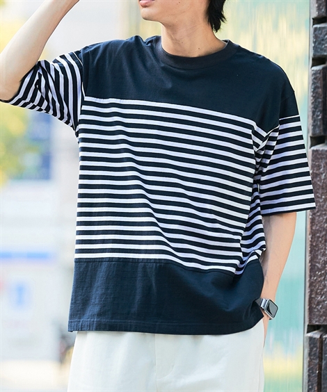ニッセン（nissen） Tシャツ 半袖 綿100% オーバーサイズ 半袖ボーダー