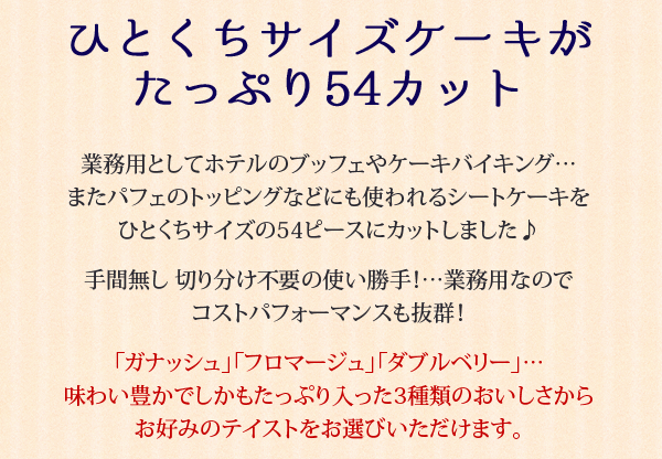 冷凍食品 業務用 食材 食品 ケーキ 選べる3種のシートカットケーキ（54カット） :cgy00001:フードセレクト FBクリエイト - 通販 -  Yahoo!ショッピング