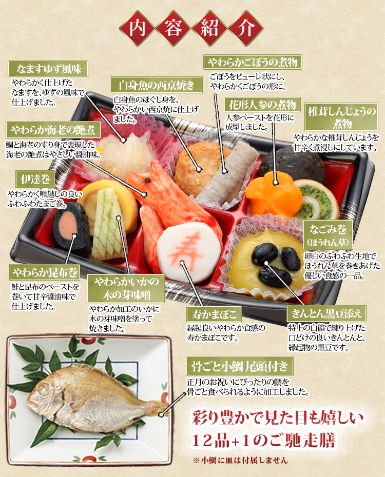 やわらかおせち 介護食おせち ふくなお （一段重12品＋骨ごと食べ