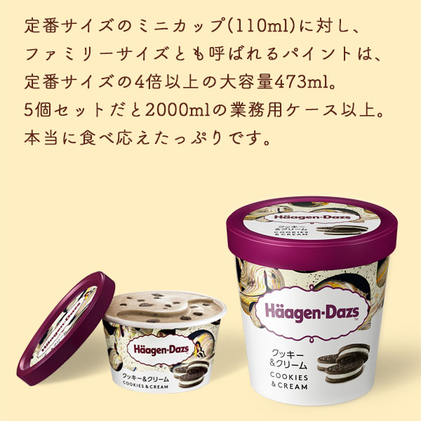 スイーツ ギフト アイスクリーム ファミリーサイズ ハーゲンダッツ パイント 473ml クッキー＆クリーム 5個 セット 送料無料 プレゼント 誕生日 母の日 御祝い | ハーゲンダッツ | 03