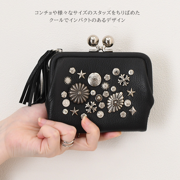 perche ペルケ やぎ革財布 黒 二つ折り財布 がま口財布 タッセル付き perche（ペルケ） 二つ折り財布 レディース ブランド がま口 本革 山羊