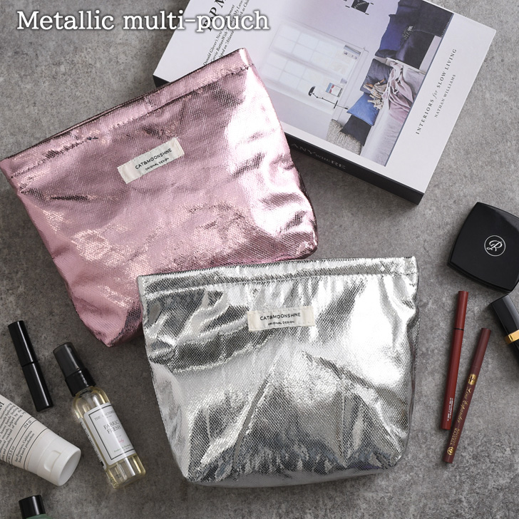 ポーチ 小物入れ レディース 大容量 大きめ メタリック マチ付き