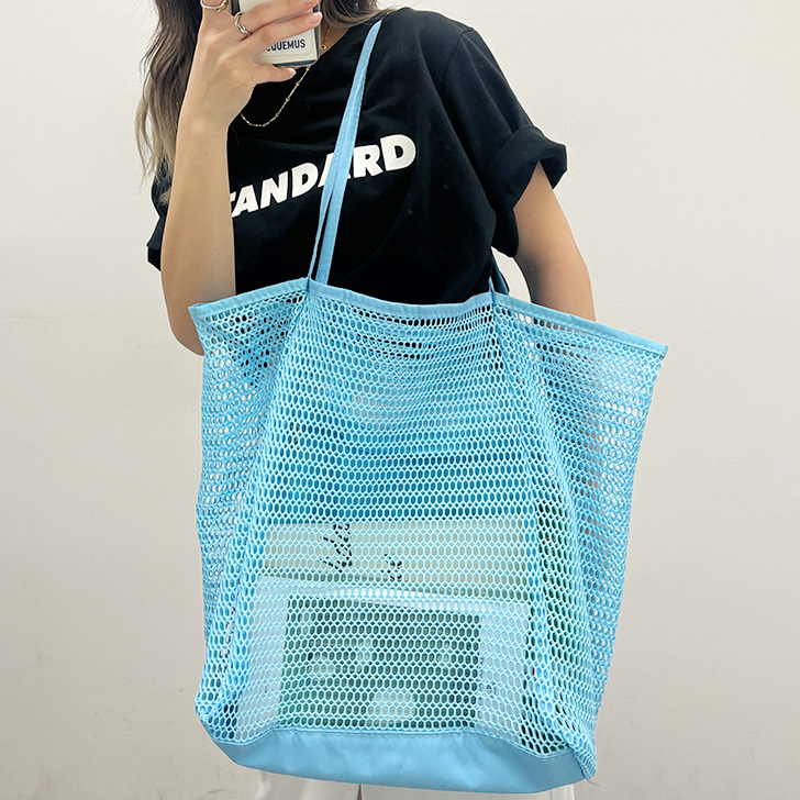 み*様 バンザイ／BANZAI メッシュトートバック ヤギ革】大きい石畳編みメッシュトートバッグ Lサイズ 本革 軽い