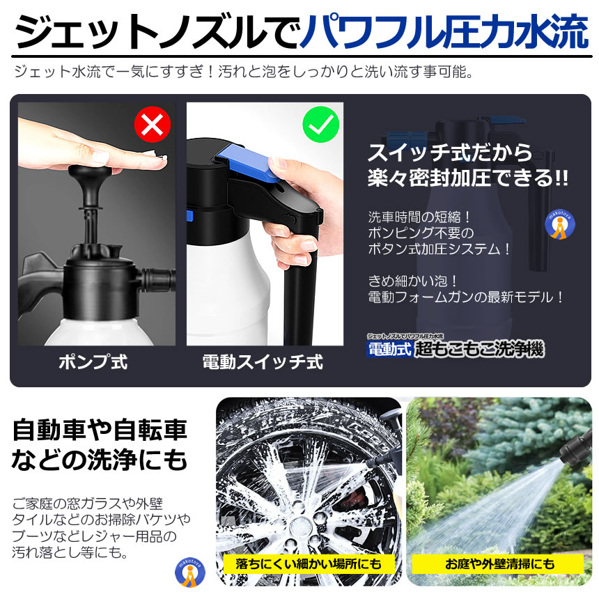 5個セット 電動式 ハンディ 高圧洗浄機 泡 噴霧器 手動式 泡洗車 1.5L 洗車 洗浄器 高圧 フォームガン ハンディ 泡 JIDOUSENJOU｜fcl-plus｜04