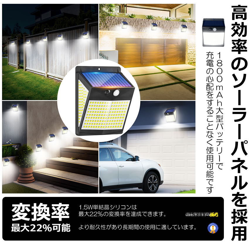 5個セット 238LED ソーラーライト LED センサーライト 人感センサー 3面照射 防水 IP65 屋外 照明 238LEDRAI |  | 05