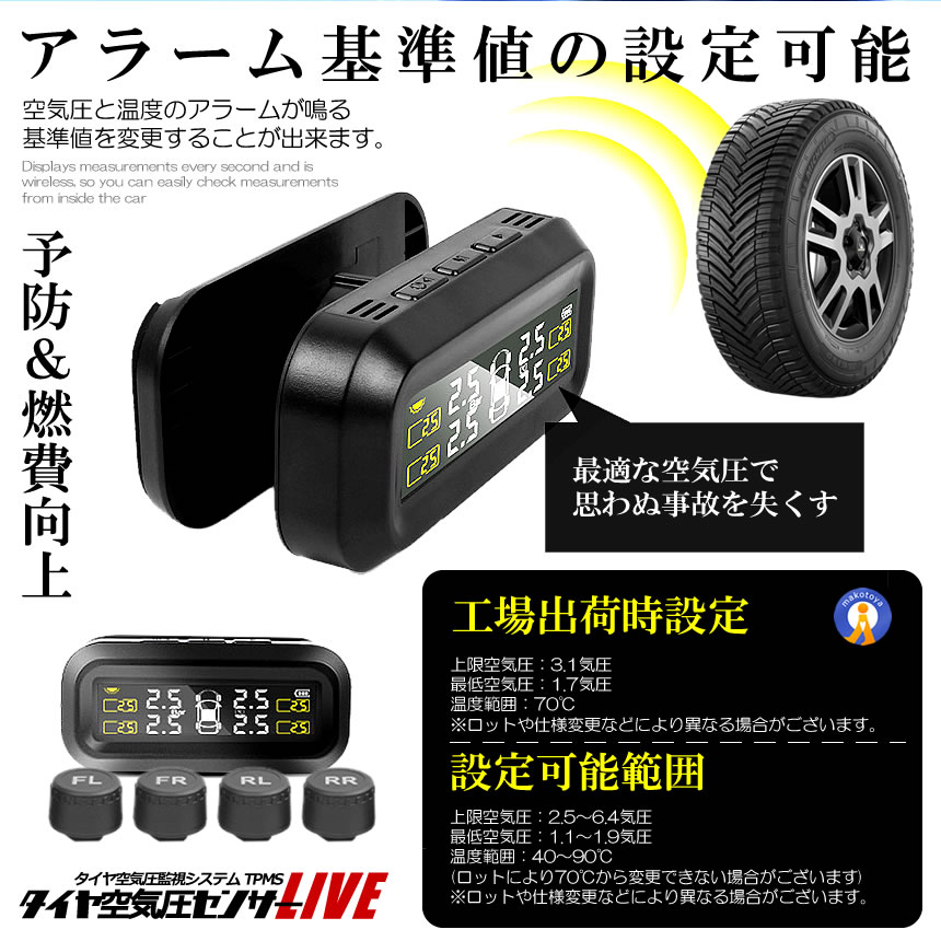 5個セット タイヤ空気圧センサー TPMS 空気圧 温度 監視 アラーム 振動感知 ソーラー充電 USB充電 TIRESEN |  | 06