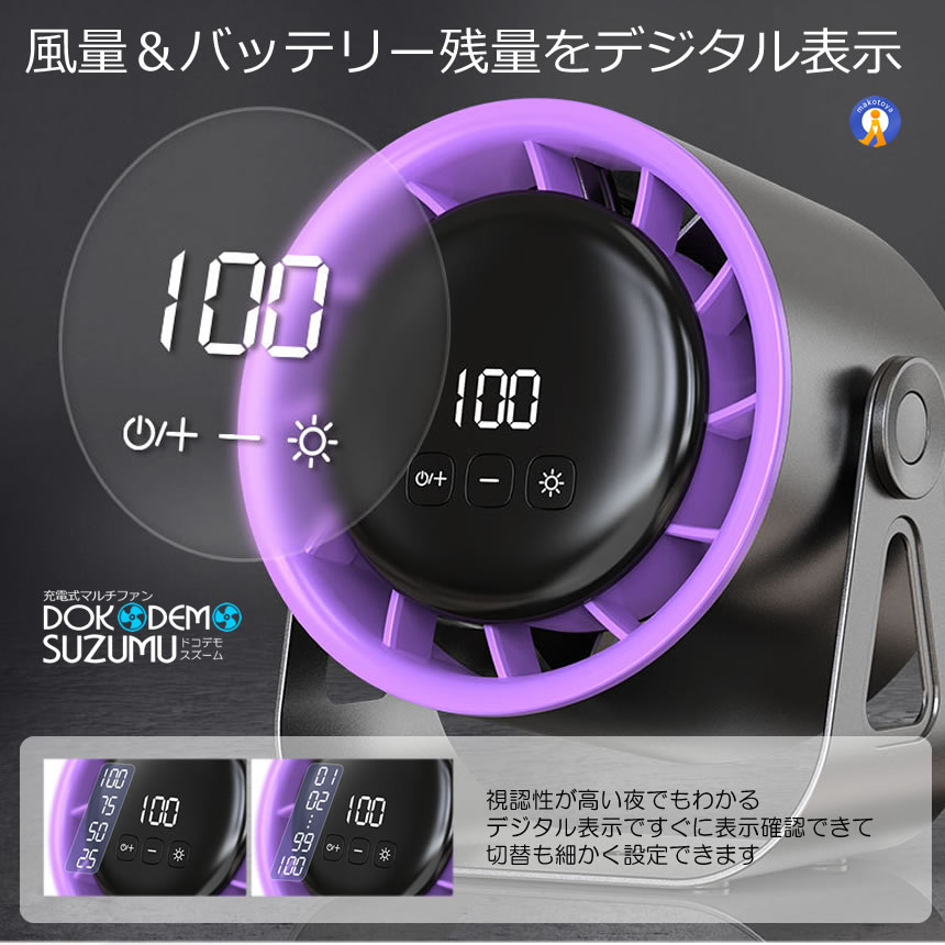 2個セット 扇風機 ハンディファン LEDライト サーキュレーター 卓上扇風機 壁掛け扇風機 携帯扇風機 GOGOFAN |  | 04