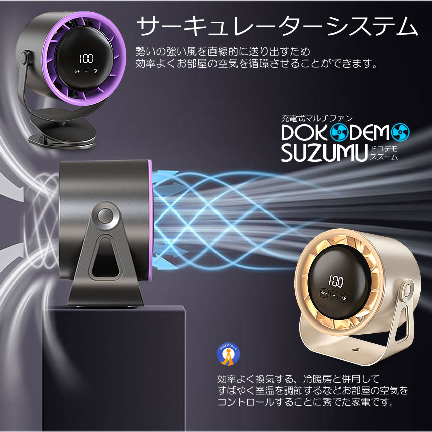 2個セット 扇風機 ハンディファン LEDライト サーキュレーター 卓上扇風機 壁掛け扇風機 携帯扇風機 GOGOFAN |  | 06