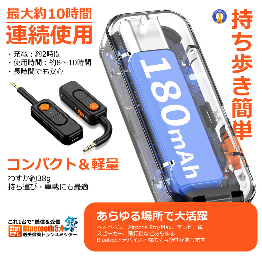 ワイヤレス送受信機 トランスミッターとレシーバー 2個セット 2台セット Bluetooth5.4 送受信機 トランスミッター レシーバー 2in1