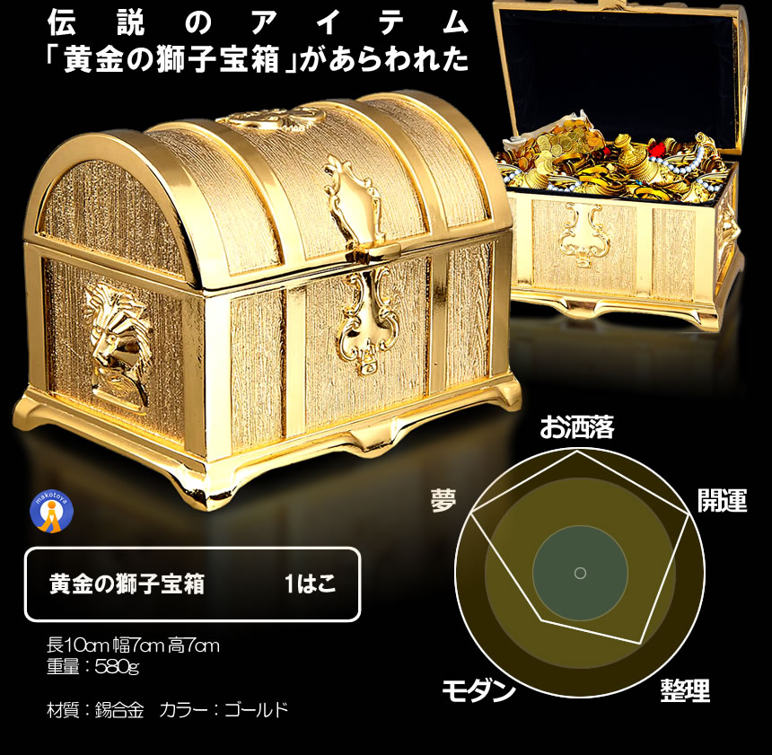 伝説の黄金宝箱 獅子 トレジャーボックス ゴールド アンティーク調