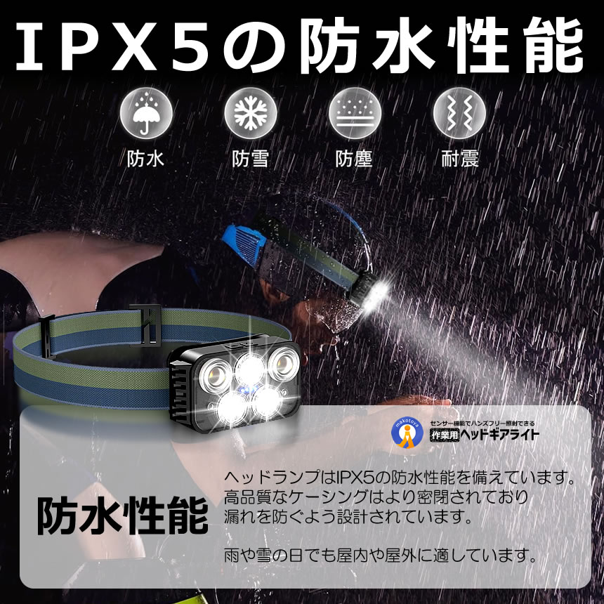 ヘッドライト 2個セット USB充電式 高輝度 LED 赤＆白ライト 12種類の