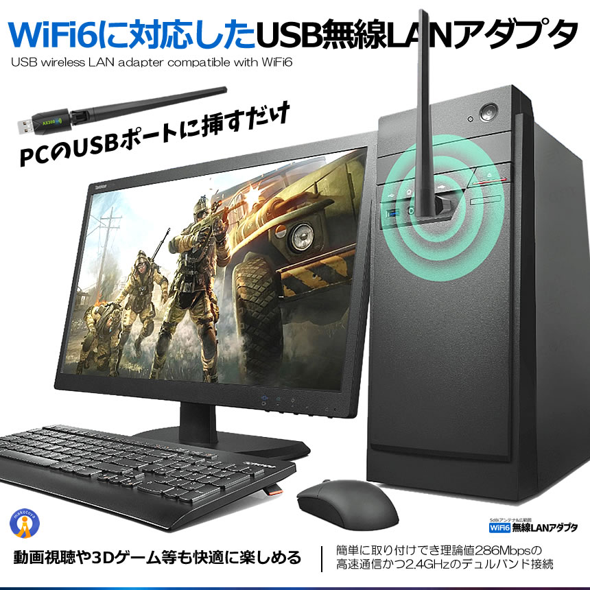 WiFi 無線LAN 子機 WiFi6 286Mbps USB2.0 アダプタ 2in1 5dBi デュアルバンド 2.4G 高速通信 WIFI666 関連画像2
