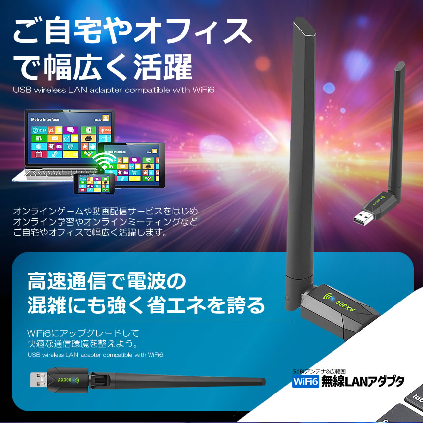 WiFi 無線LAN 子機 WiFi6 286Mbps USB2.0 アダプタ 2in1 5dBi デュアルバンド 2.4G 高速通信 WIFI666 関連画像3