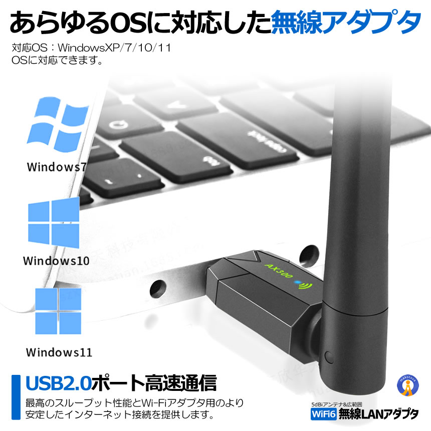 WiFi 無線LAN 子機 WiFi6 286Mbps USB2.0 アダプタ 2in1 5dBi デュアルバンド 2.4G 高速通信 WIFI666 関連画像5