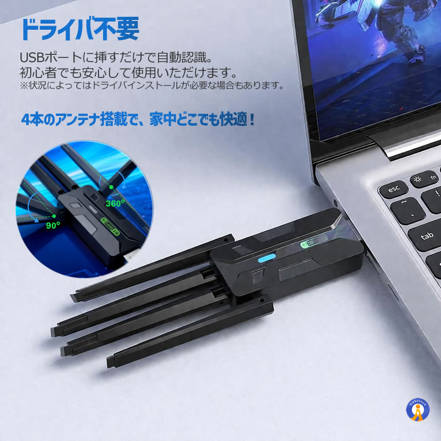 2個セット Wi-Fiアダプター Wi-Fi6 USB3.0 900Mbps対応 高速 USB