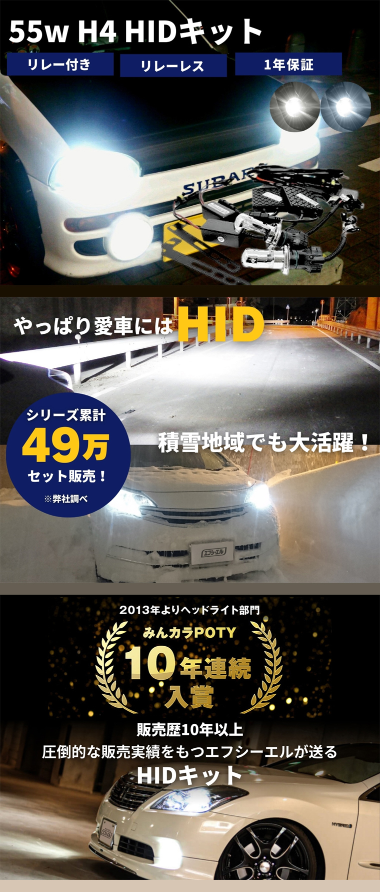fcl. h4 hidキット 55w hi lo ヘッドライト hid化 リレーレス リレー