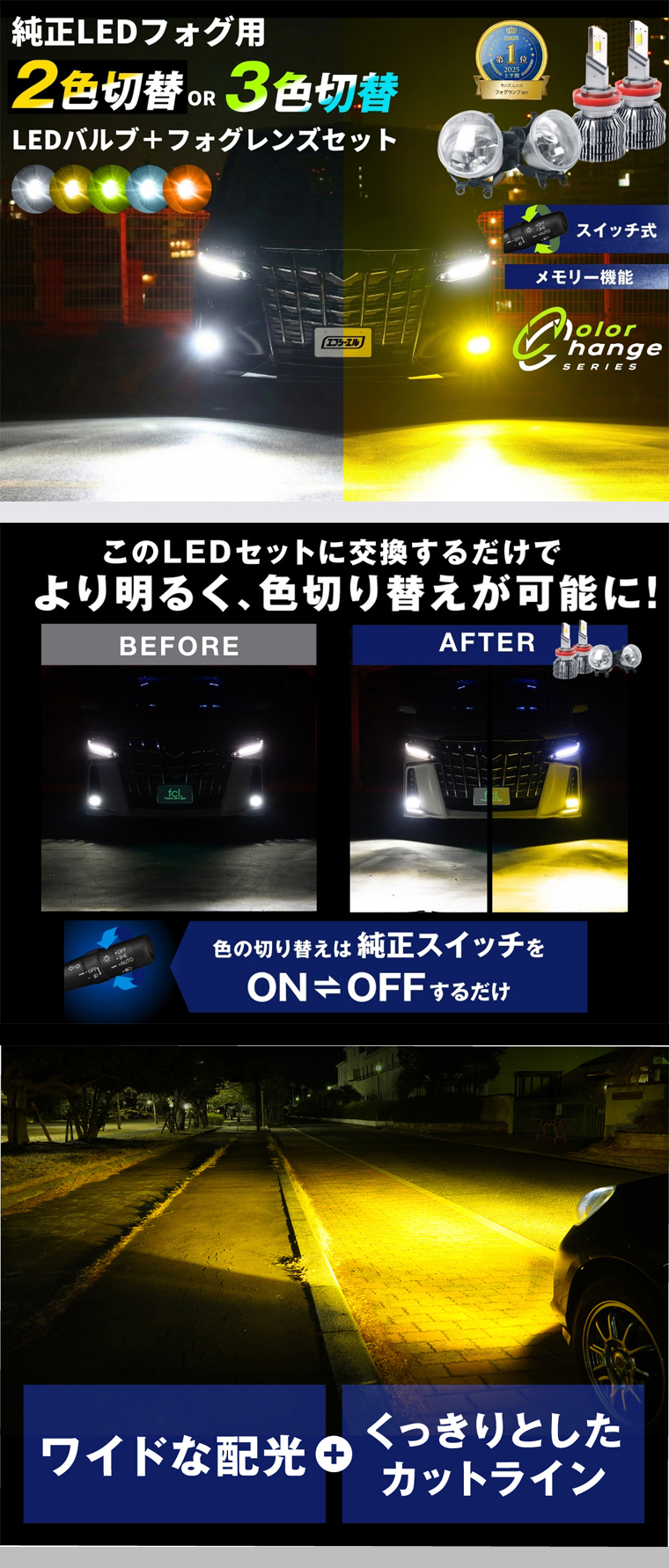 純正LEDフォグ用2色3色切替LEDセット