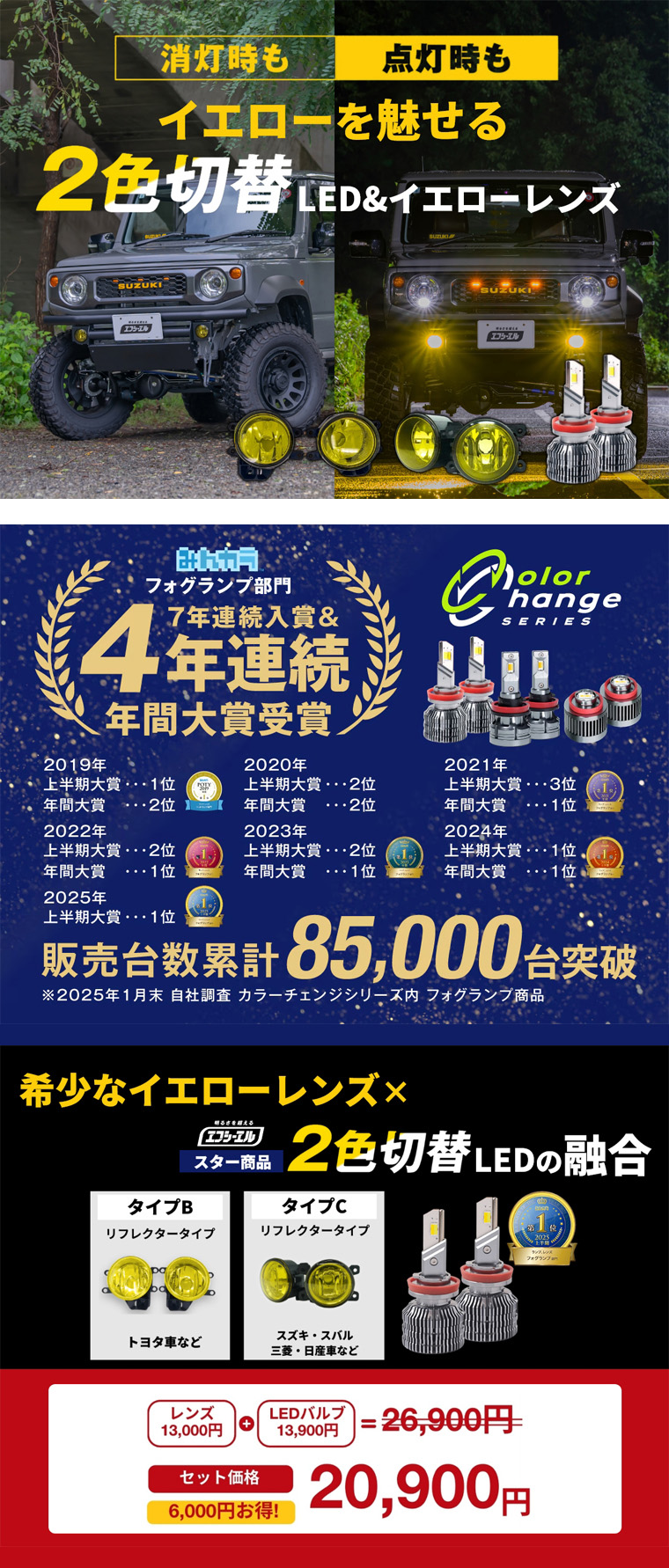 fcl イエローフォグレンズ LEDバルブセット