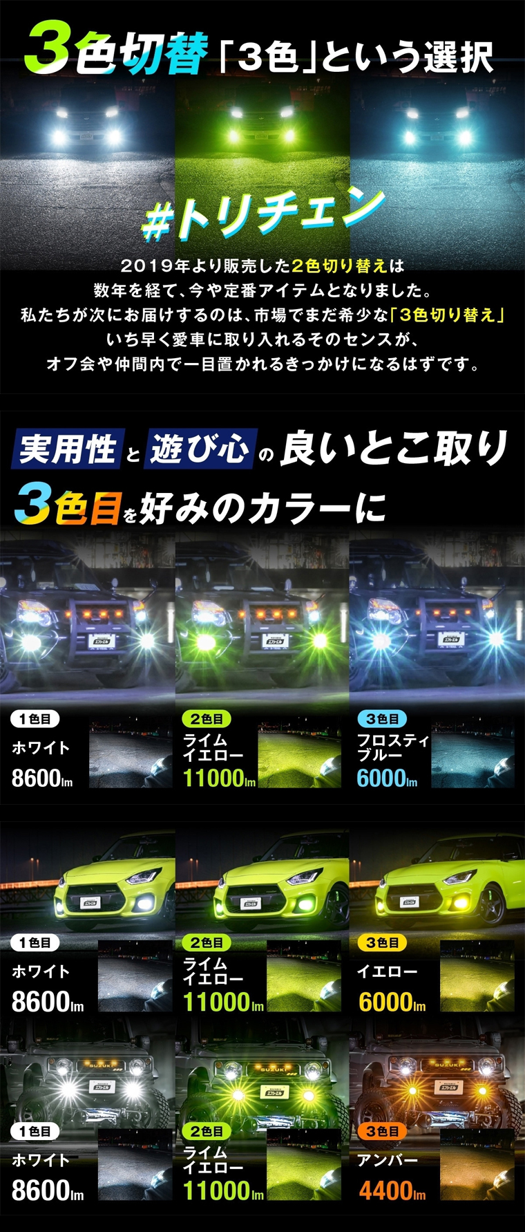 fcl. ハリアー 60系 60ハリアー フォグランプ led 後付け 3色切り替え