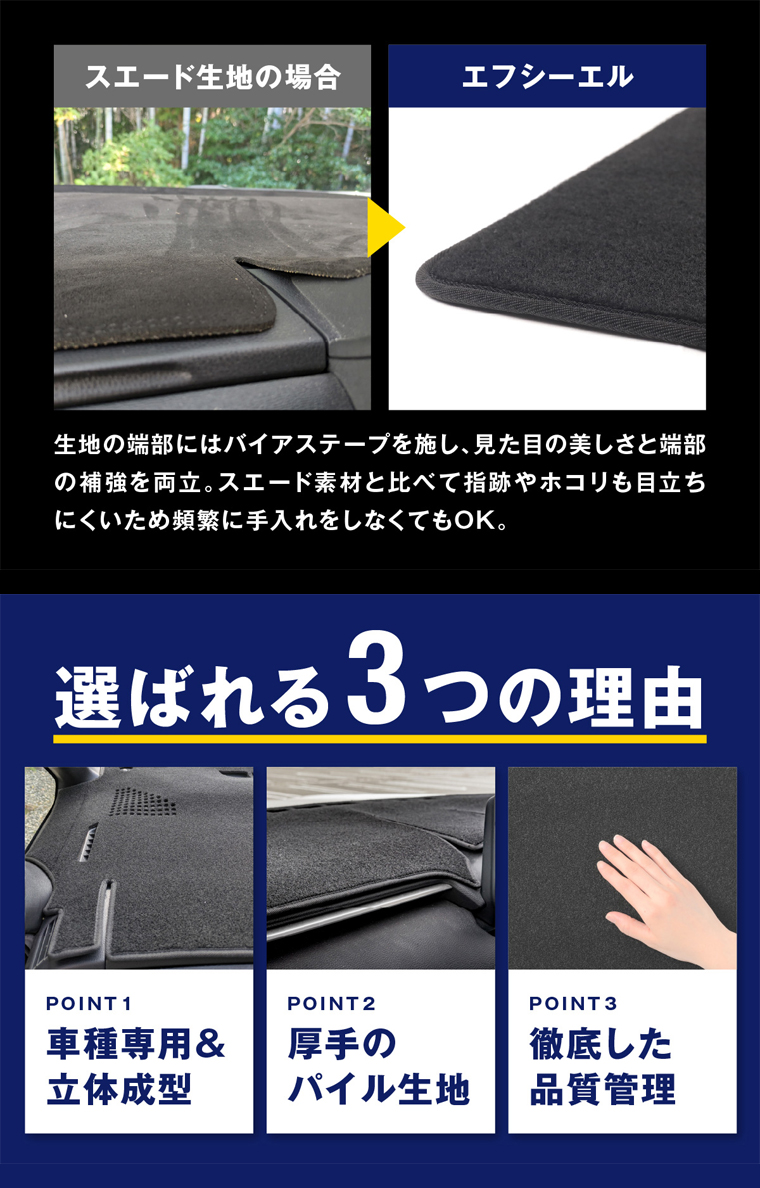 極厚パイル地とバイアステープ処理の高品質マット