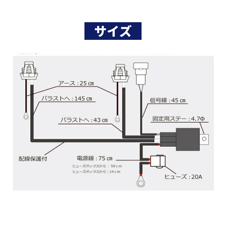 リレーハーネス サイズ