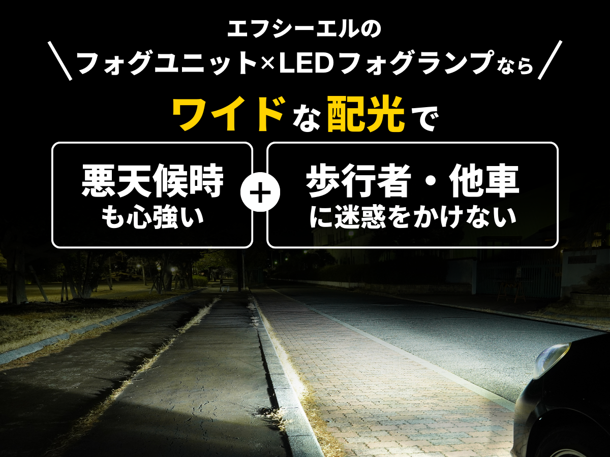 ワイドな配光 LEDフォグランプユニット 広い範囲を照射