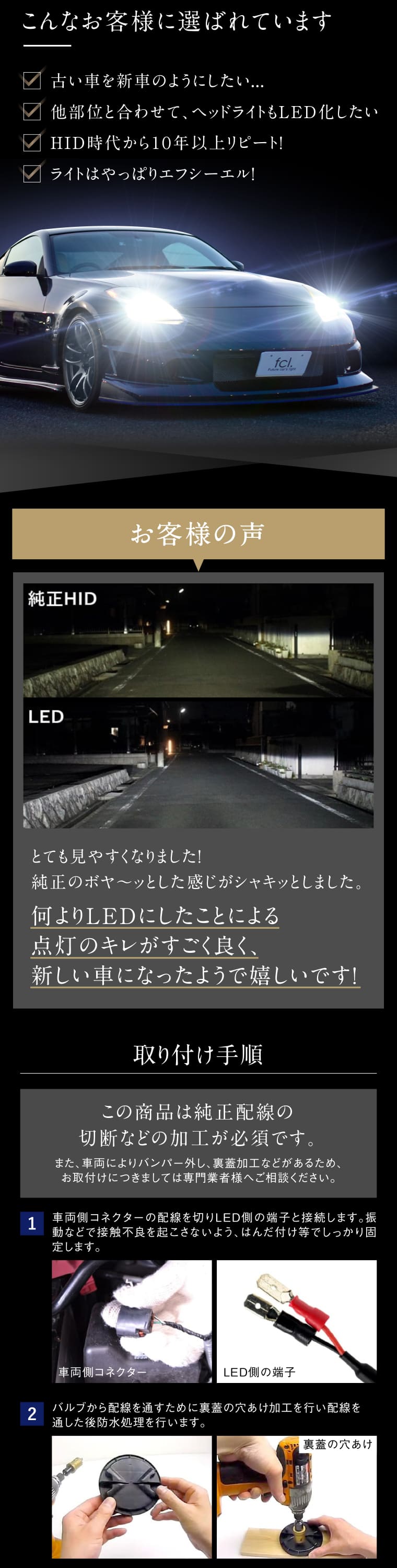 新車 統一感 リピート エフシーエル 点灯のキレ 取付手順 加工必須