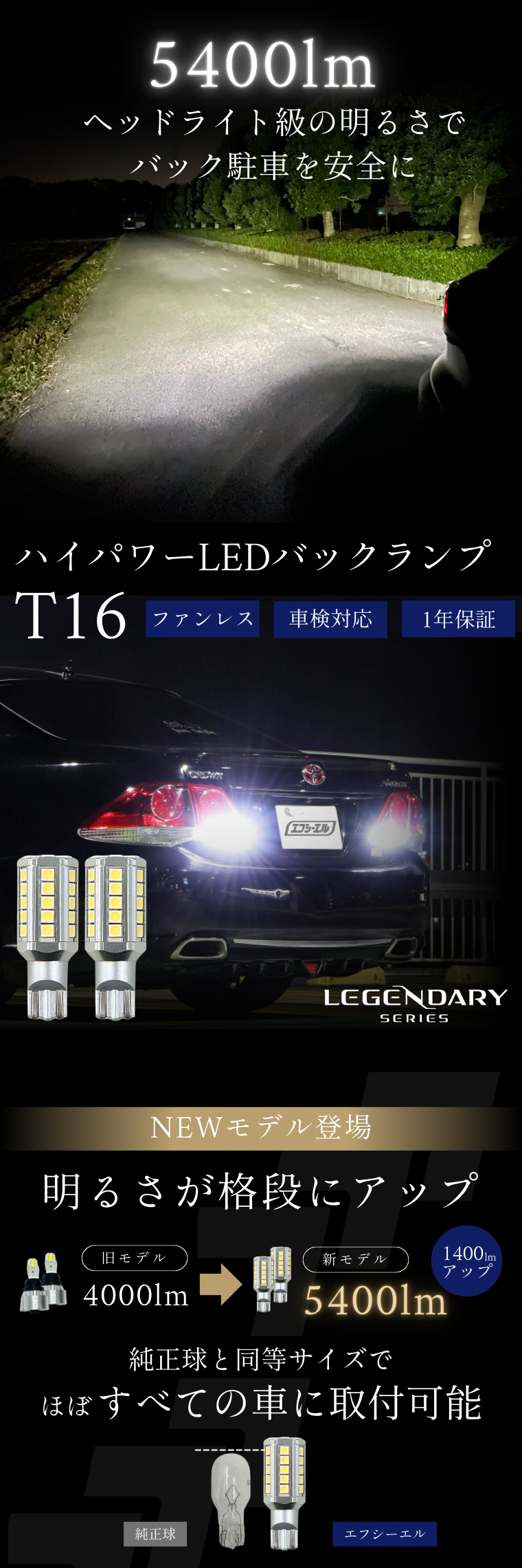 明るい T16 バックランプ用 LEDバルブ