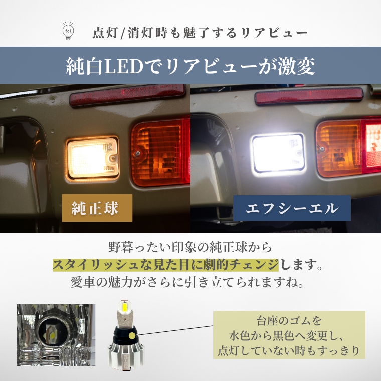 純白LED リアビュー 消灯時もスタイリッシュ