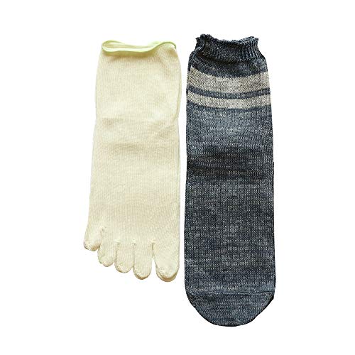 靴下 重ね履き 2足セット ライン シルク 麻 レディース 女性用 冷えとり 暖かい あったかくつした 絹屋 日本製 ギフト プレゼント | 絹屋 | 02