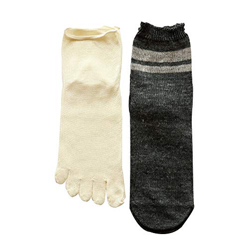 靴下 重ね履き 2足セット ライン シルク 麻 レディース 女性用 冷えとり 暖かい あったかくつした 絹屋 日本製 ギフト プレゼント | 絹屋 | 04