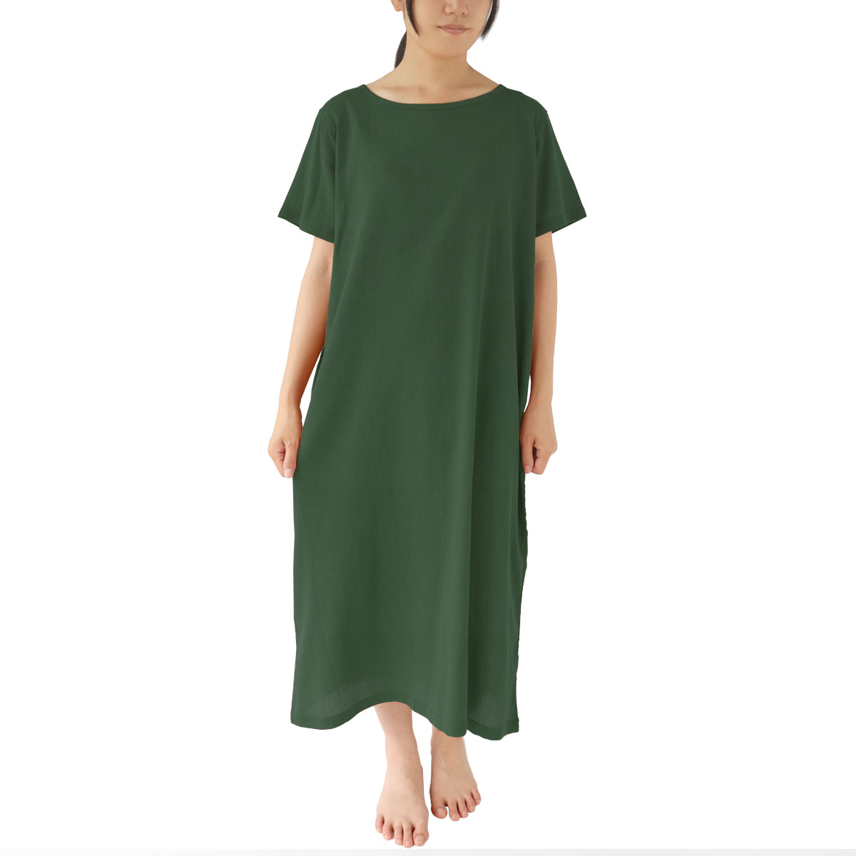 【10％off】涼綿 ワンピース 夏 レディース 半袖  ロングワンピース 女性用 部屋着 ルームウェア 綿100% コットン 日本製 ギフト 高島ちぢみ | 絹屋 | 16