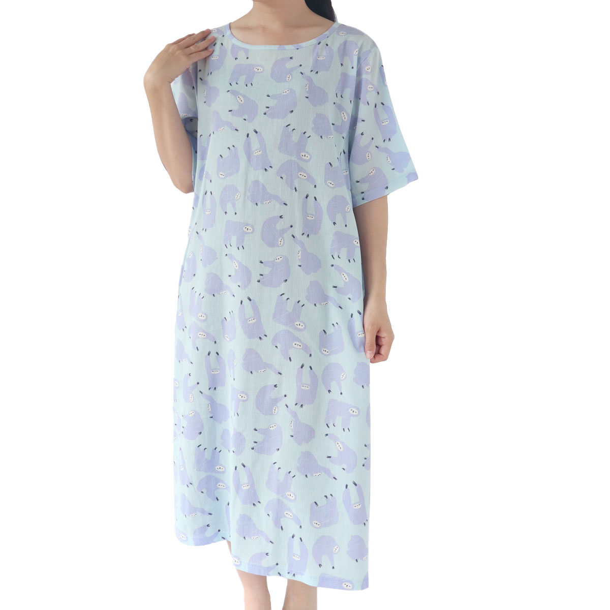 【10％off】涼綿 ワンピース 夏 レディース 半袖  ロングワンピース 女性用 部屋着 ルームウェア 綿100% コットン 日本製 ギフト 高島ちぢみ | 絹屋 | 06