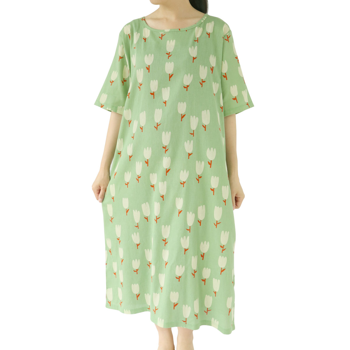 【10％off】涼綿 ワンピース 夏 レディース 半袖  ロングワンピース 女性用 部屋着 ルームウェア 綿100% コットン 日本製 ギフト 高島ちぢみ | 絹屋 | 07