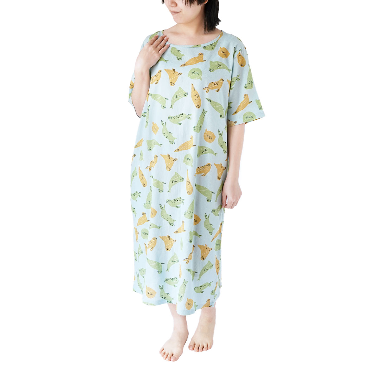 【10％off】涼綿 ワンピース 夏 レディース 半袖  ロングワンピース 女性用 部屋着 ルームウェア 綿100% コットン 日本製 ギフト 高島ちぢみ | 絹屋 | 01