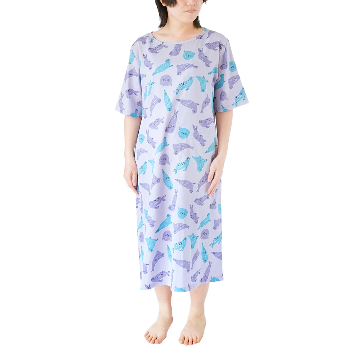 【10％off】涼綿 ワンピース 夏 レディース 半袖  ロングワンピース 女性用 部屋着 ルームウェア 綿100% コットン 日本製 ギフト 高島ちぢみ | 絹屋 | 02
